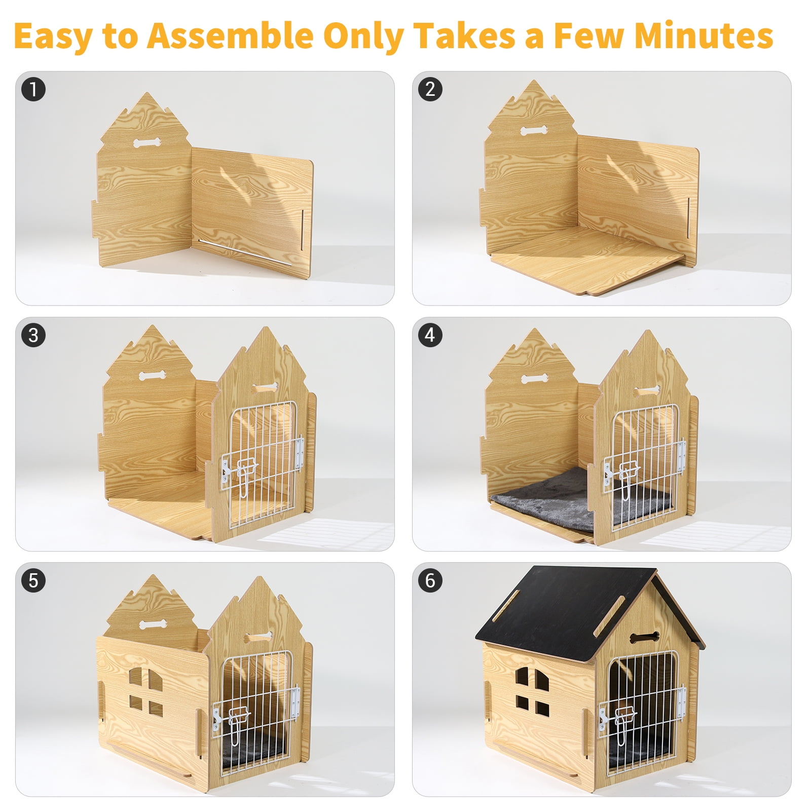 RYPetmia Dog House for Small Dogs Wooden Pet House with Door and Roof Indoor and Outdoor Breathable Dog Crate for Small Medium Dog Cat Dog Kennel Grey