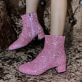 thumbnail image 4 of XIMIN Women Glitter Sparkly Booties Chunky Heels Ankle Boot with Side Zipper Low Heel Casual Block Heeled Short Boots Non Slip Wedding Dress Boots, 4 of 7