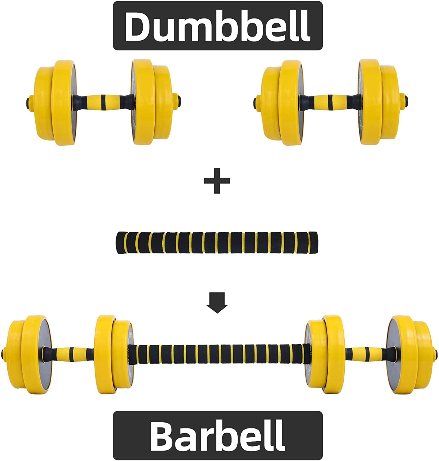 Yeshouse 33LBS Adjustable Weight Dumbbells Set, 2-in-1 Multifunction Weight Barbell Set for Home Gym Fitness Exercises, Non-Slip, All-purpose