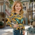 thumbnail image 3 of Xoenoiee Butterfly Sunflower Leopard Print Girl's Long Sleeve Shirts Tie Front Knot Tops Tee Crew Neck T Shirt Pullover Tunic Sweatshirt for Beach Vacation, 5-6 Year, 3 of 7