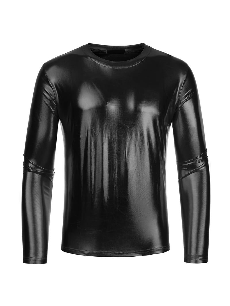 Unique Bargains Men's Metallic T-Shirt Round Neck Long