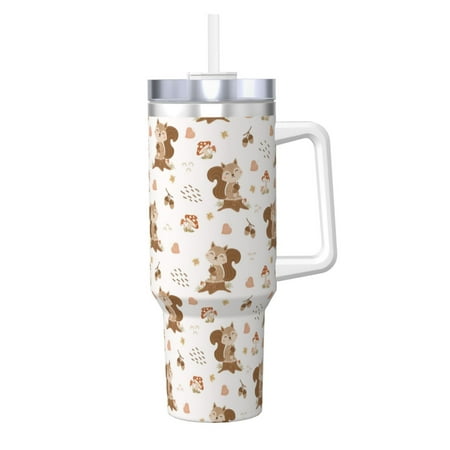 

Daiia Fall Squirrel Printed 40 oz Tumbler with Handle Ice Bully Insulated Tumbler 2 in 1 Lid Insulated Water Bottle Stainless Steel Travel Coffee Mug