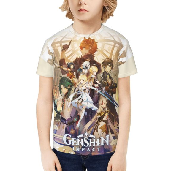 Genshin Impact Kids T-Shirt 3d Printed Graphic T-Shirts Boys And Girls Short Sleeve Shirts For Youth Kids X-Small