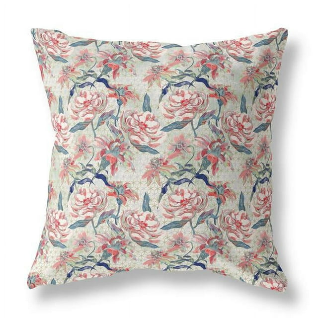 HomeRoots 414378 28 in. Pale Green Roses Indoor & Outdoor Throw Pillow, Red & Light Green