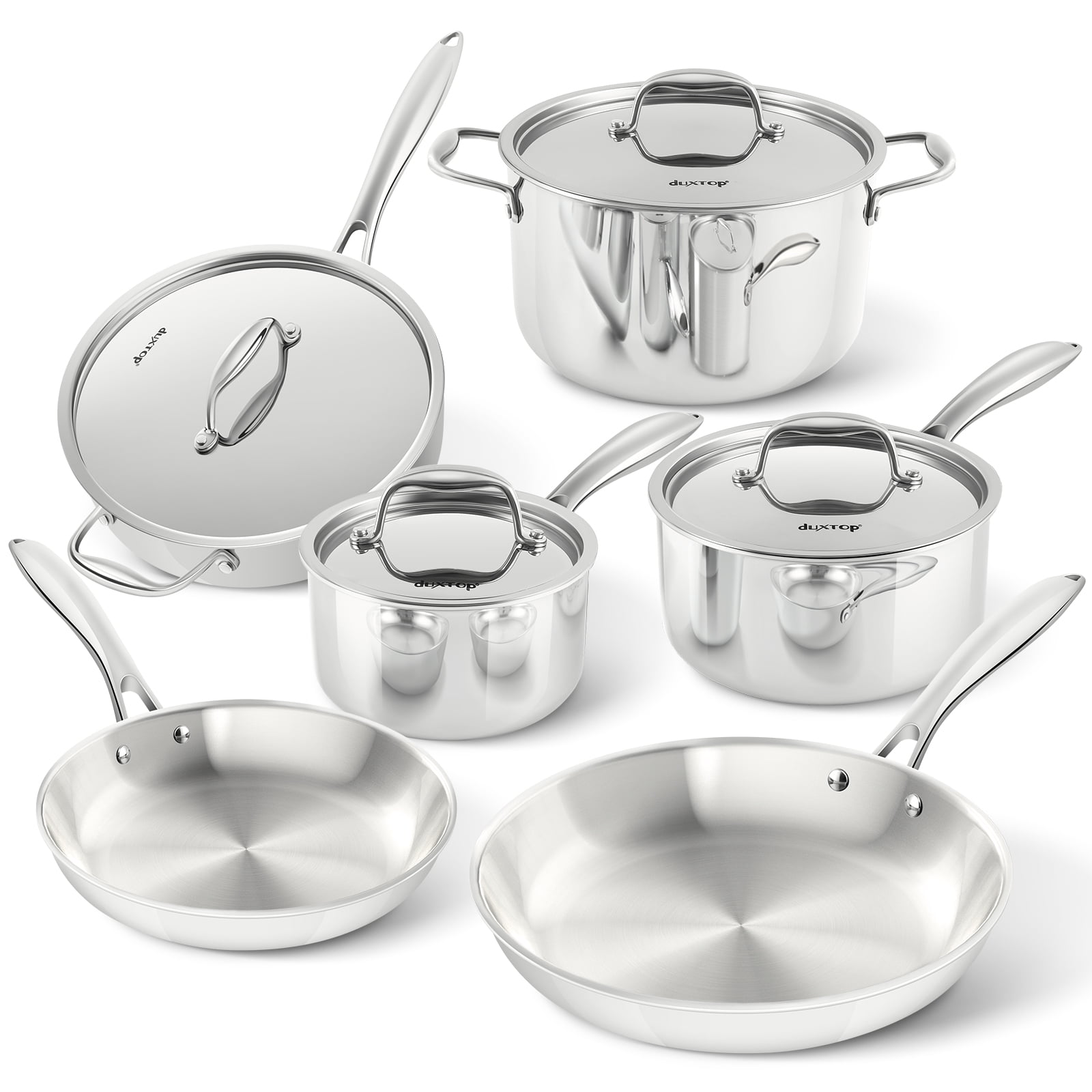 Duxtop Whole-Clad Tri-Ply Stainless Steel Induction Cookware Set, 10PC  Kitchen Pots and Pans Set, Oven and Dishwasher Safe Cookware
