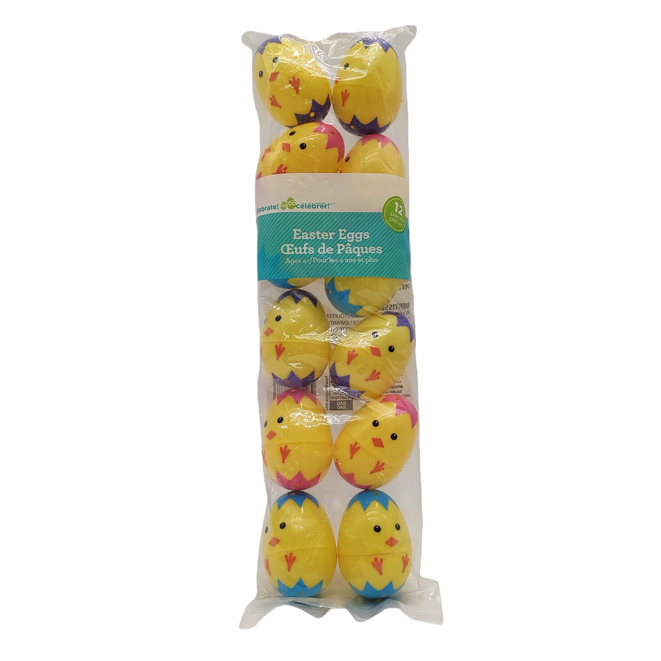 Fillable Plastic Easter Eggs with Yellow Chicks, 12 Count, by Way To Celebrate, 43MM