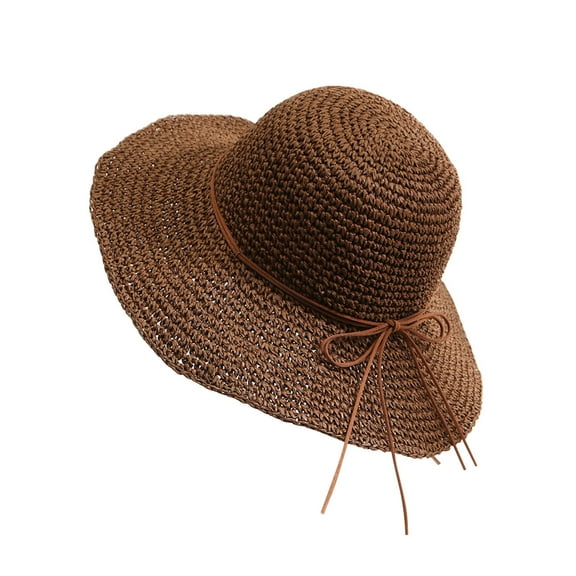 SuTry Women's Hand-Crocheted Straw Sun Hat Solid Color Adjustable Elastic Drawstring Mesh Breathability Ideal for Outdoor Picnics Garden Parties