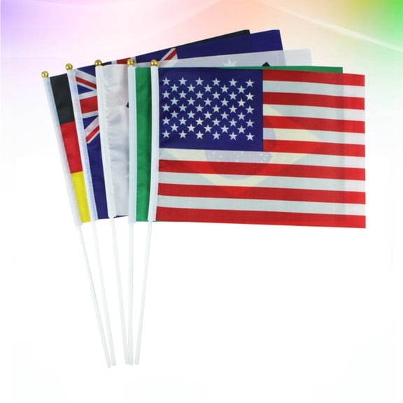 FESTFENDS 50Pcs Handheld Mini National Flag Polyester Plastic Assorted Color 14x21cm for Party Bar Decoration