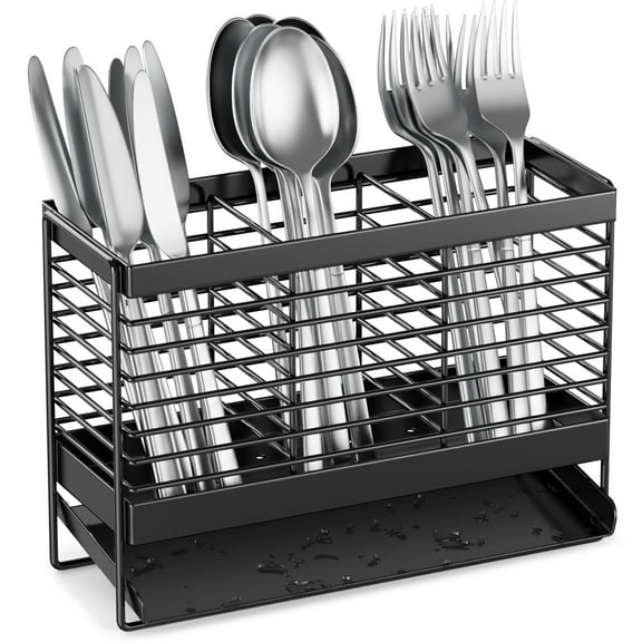 IWNTWY Utensil Holder for Kitchen Counter with 3 Compartments and Automatic Drain Tray, Stainless Steel