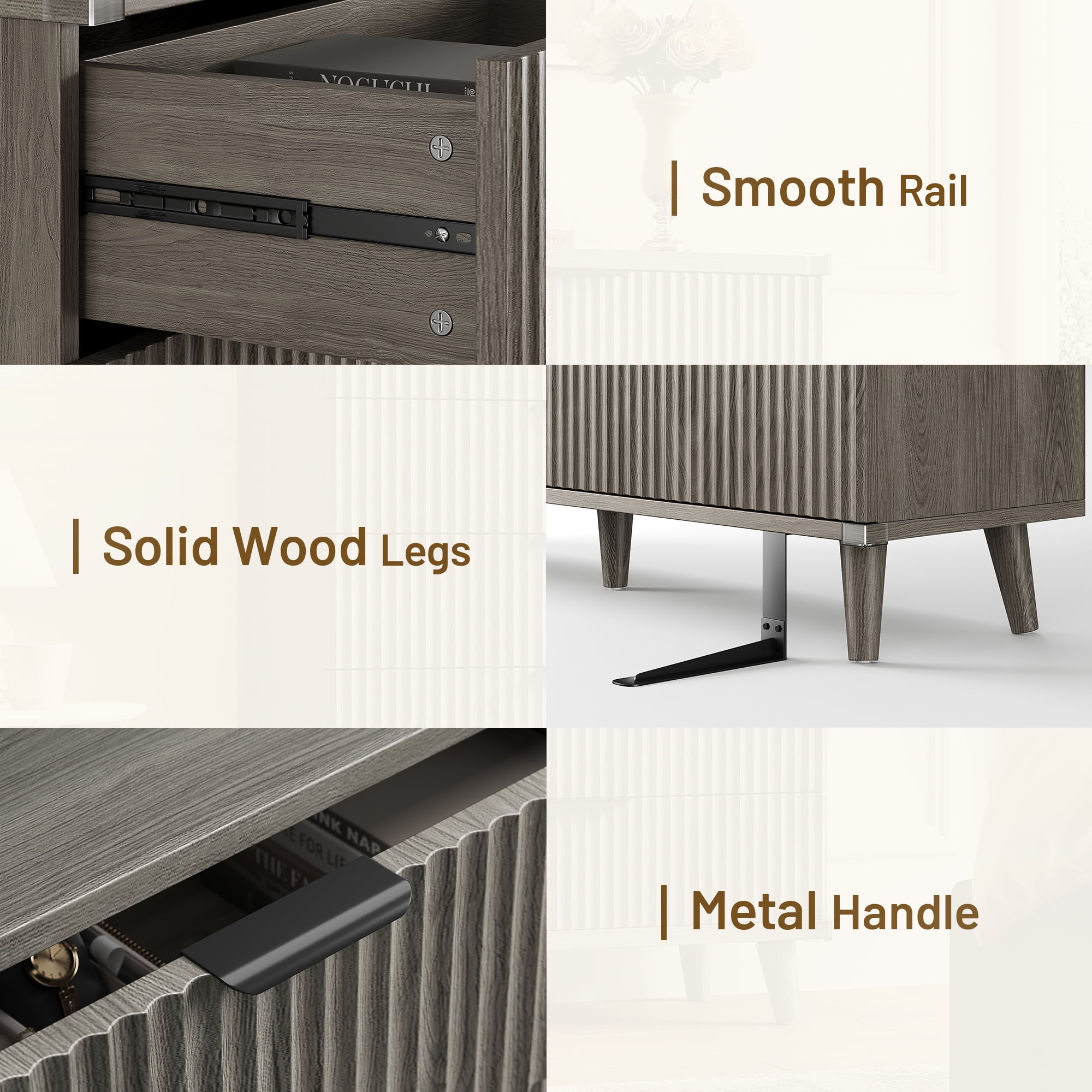 Aufeile 6 Drawer Dresser for Bedroom, 53" Wood Dresser & Chest of Drawers with Fluted Design, Bedroom Dressers for Adults & Dresser Organizer, Long Dresser with Storage, Dark Gray Oak