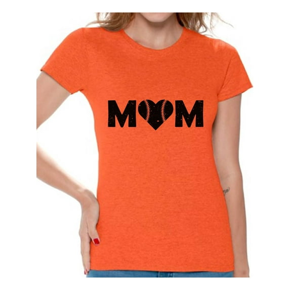 Awkward Styles Women's Baseball Mom Heart Graphic T-shirt Tops Black Sport Mom's Heart