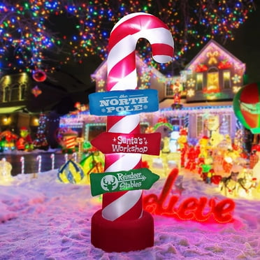 Christmas Inflatables Outdoor Decorations 6 ft Xmas Inflatable Candy Canes Stacking Signs for Yard, Build-in LED Light Xmas Blow Up for Holiday, Party, Garden, Lawn