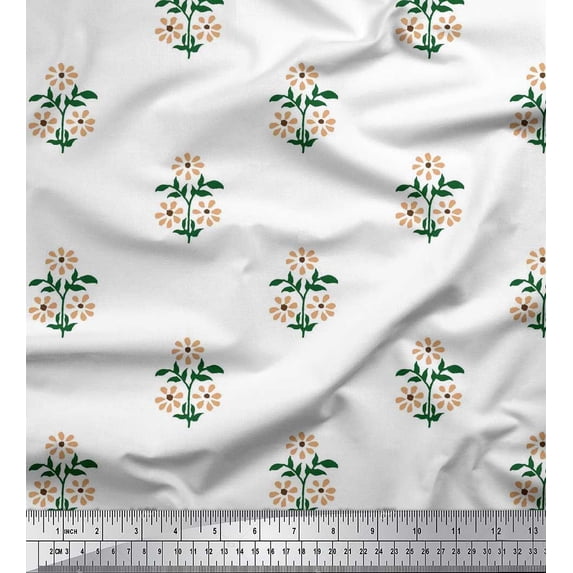 Soimoi Modal Satin Fabric Leaves & Floral Block Print Fabric by Yard 42 Inch Wide