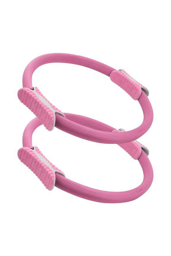 2-Piece Pink Yoga Circle Pilates Fitness Resistance Double Handled Exercise Gym Ring Wheel Set for Core Training & Stretching (14.96 inches / 38 cm Diameter)