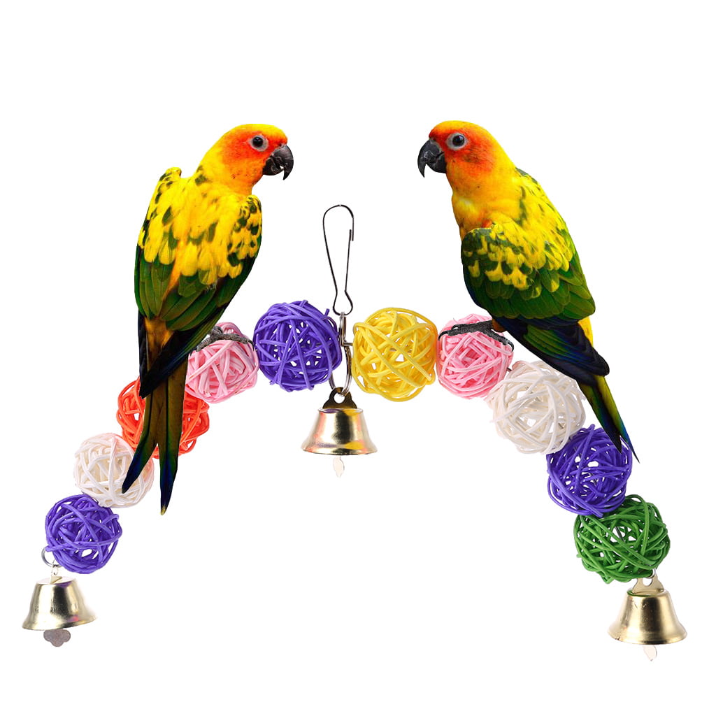 Bird Parrot Chew Toys Bite Rattan Teeth Grinding Ball Bell Parakeet Stand Toys 
