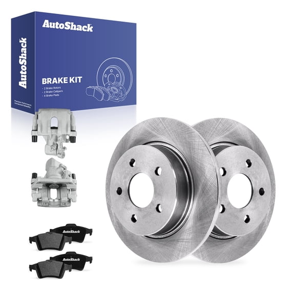 AutoShack Rear Solid Brake Rotors   Ceramic Pads   Calipers 8-PC Brake Kit Replacement for 2012-2018 Ford Focus 10.67" (271 mm)
