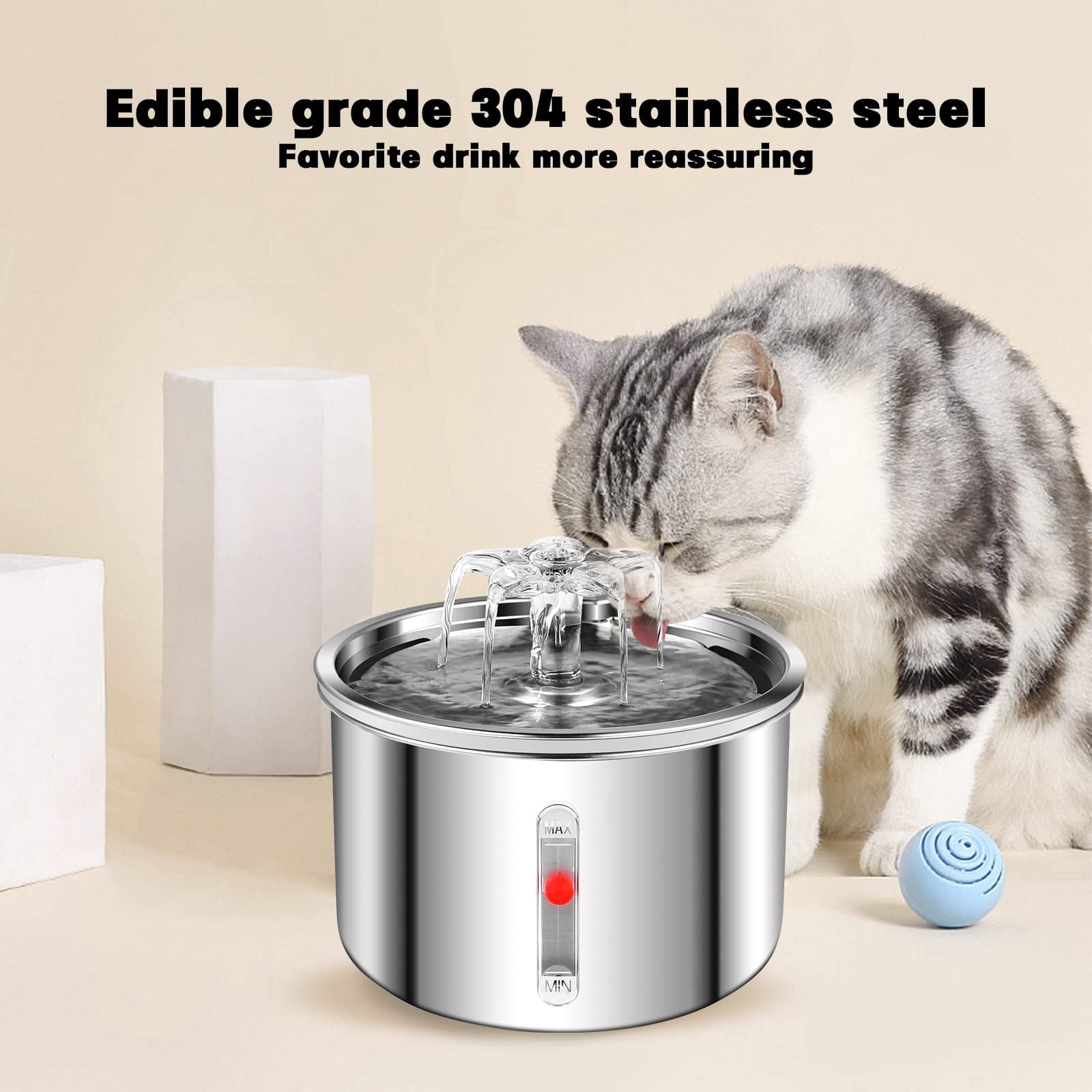 NOBRAND 2.0L Stainless Steel Pet Water Fountain with Accessories