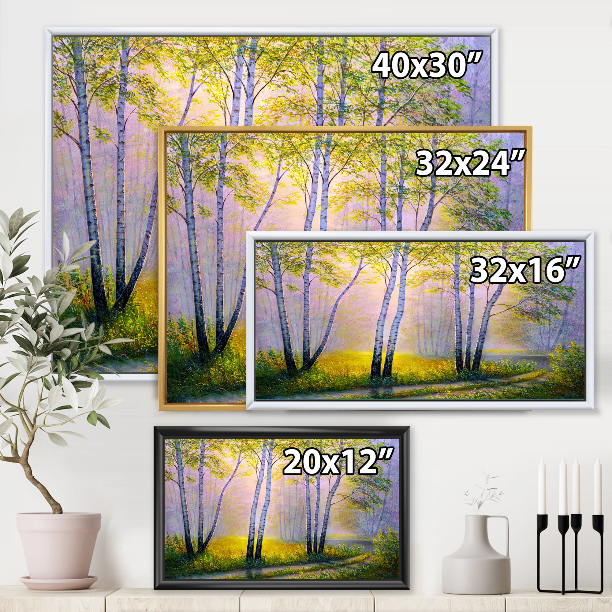 Designart 'Sunrise Glow Through The Birches I' Traditional Framed Canvas Wall Art Print