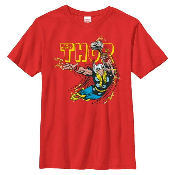 Boy's Marvel Mighty Thor Thunder  Graphic Tee Red Medium