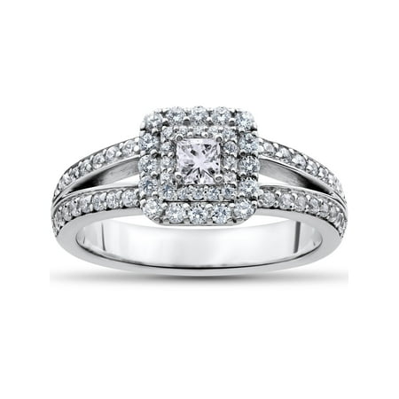 1 ct Princess Cut Diamond Double Halo Engagement Ring 14k White