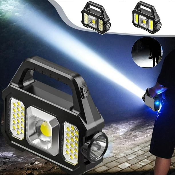 Reflector exterior multifunción | Linterna solar USB recargable - Brillo de 1000 lúmenes con luces laterales LED COB | Batería de batería de 17,5x15,4x5 cm - 1800mAh Batería Portátil