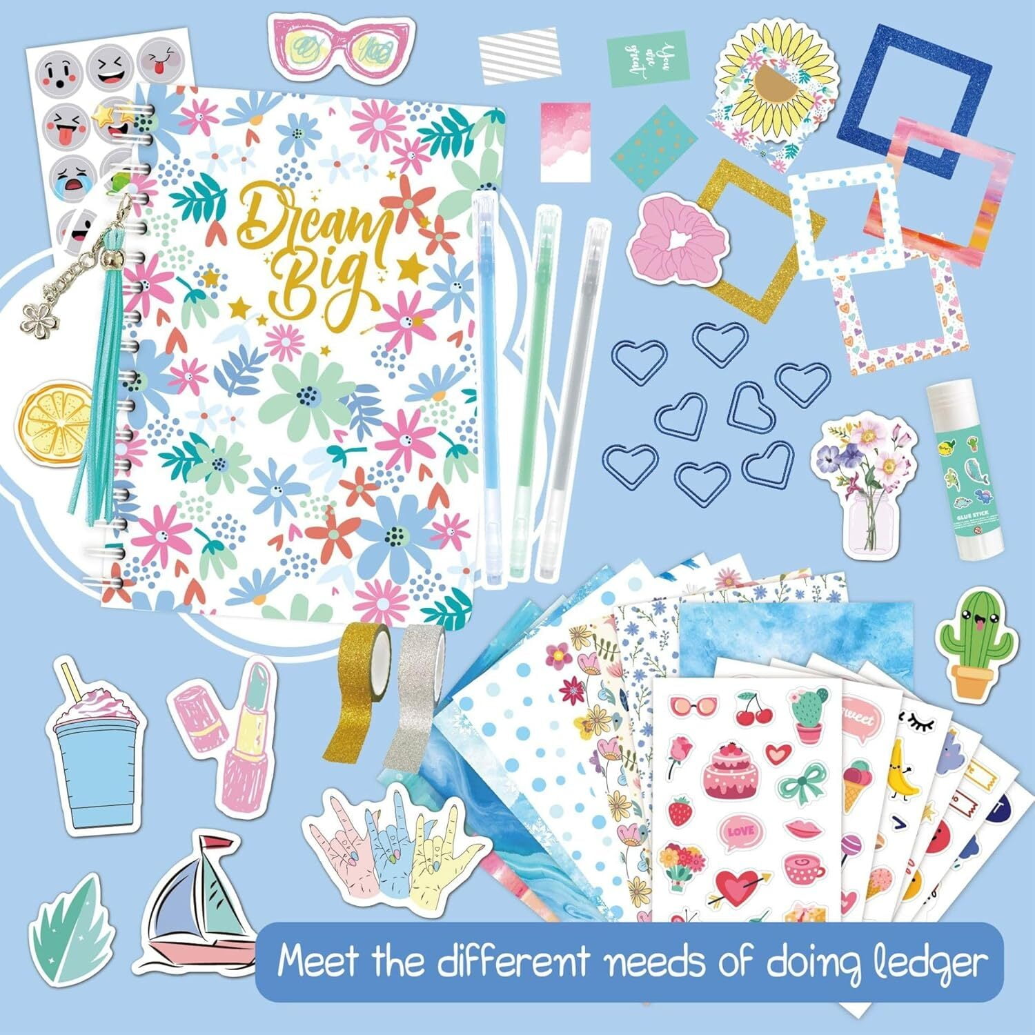 DIY Journal Kit - 92 Pcs Gifts for Girls Ages 8 9 10 11 12 Year Old - Birthday Easter Gifts for Girls - Art and Crafts for Kid - Christmas Gifts for Teen Girls-Scrapbook Set