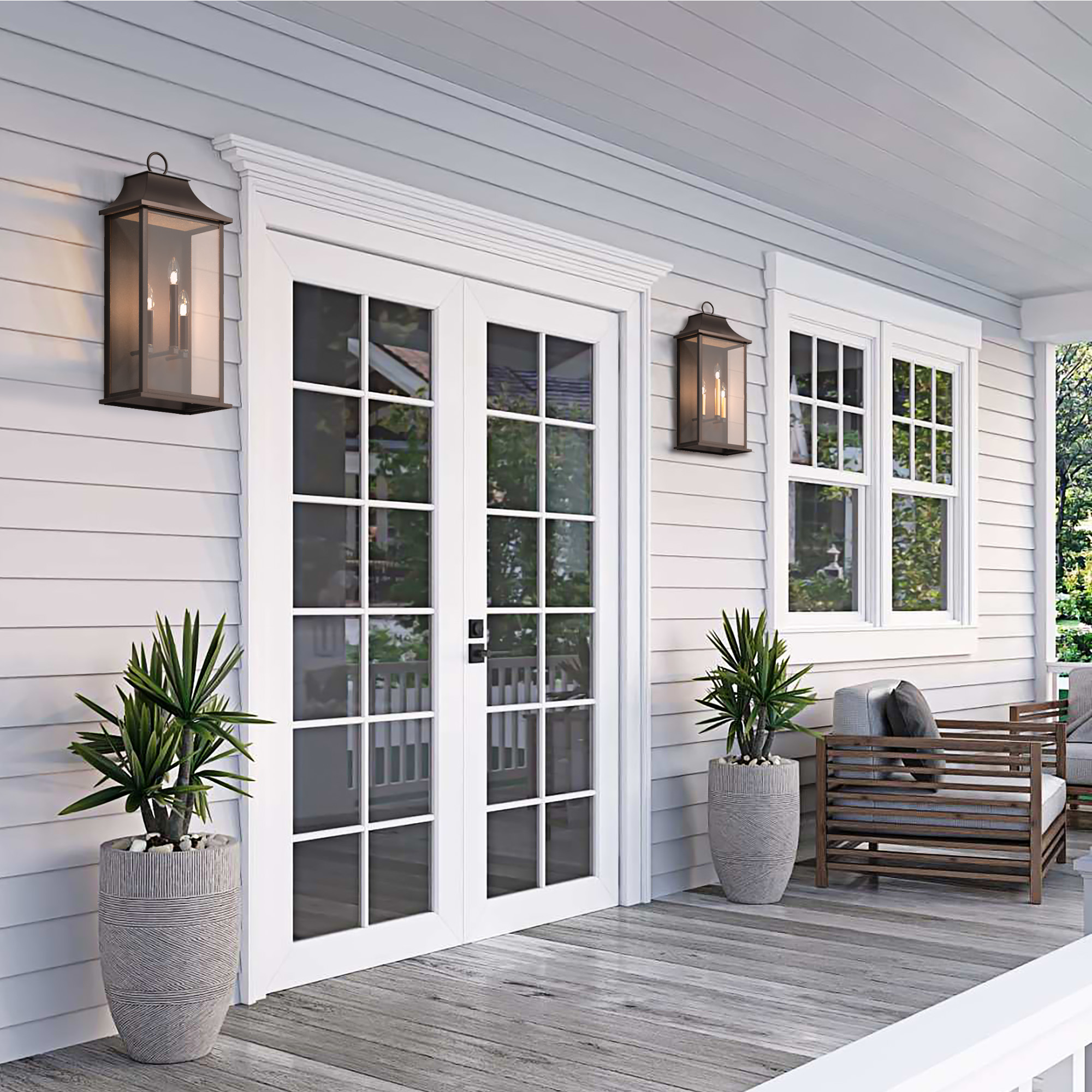 Maxax Dusk to Dawn Outdoor Wall Lights 3-Light, Oil Rubbed Bronze Exterior Lighting Fixtures, 25" Large Outdoor Wall Sconce, Waterproof Outside Wall Lantern for Porch Patio Garage