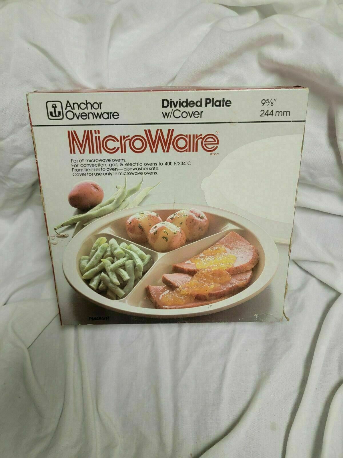 Vintage Anchor Hocking Microware Divided Plate With Cover PM486/T1
