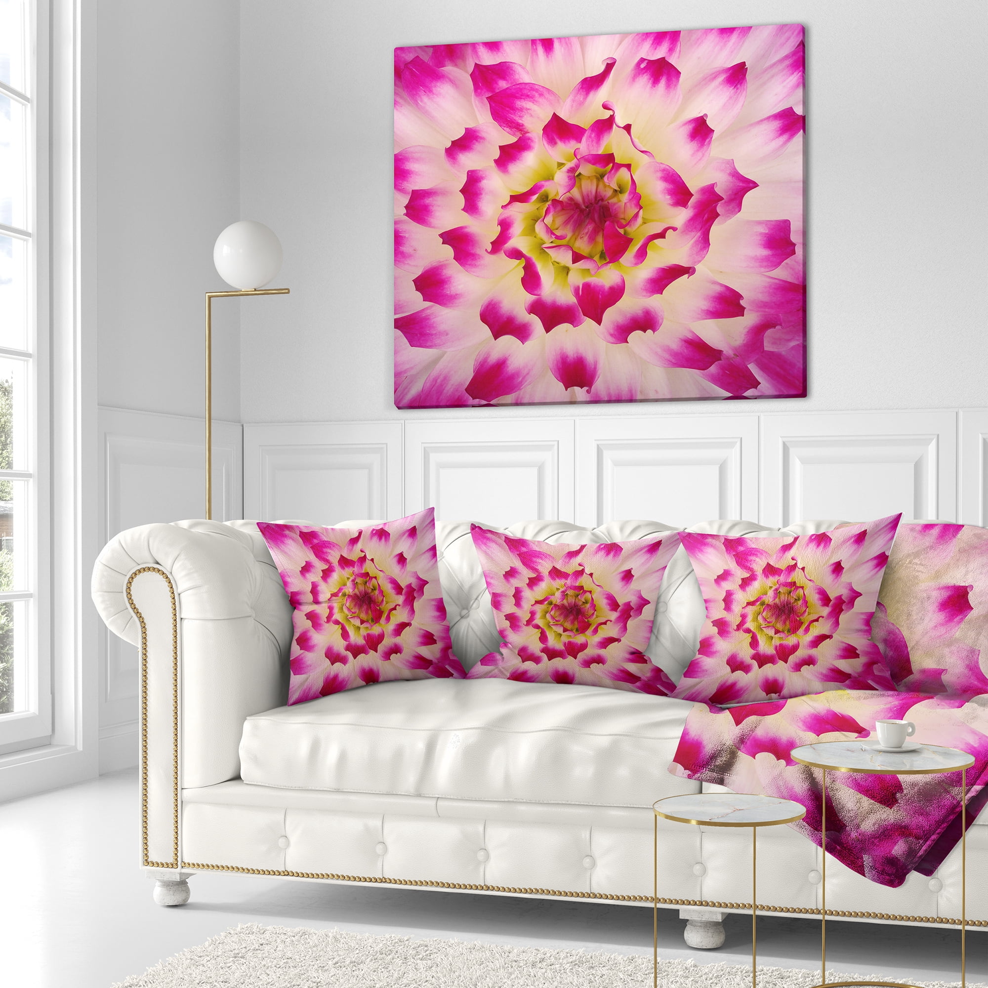 Designart Smooth White Rose Flower Petals - Floral Throw Pillow - 18x18