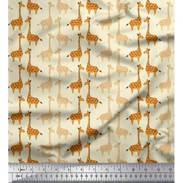 Soimoi Poly Georgette Fabric Giraffe Kids Printed Fabric 1 Yard 52 Inch Wide