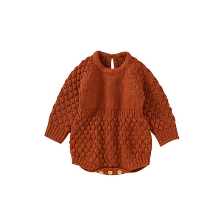 

Xingqing 0-24M Newborn Baby Girls Sweater Romper Diamond Lattice Long Sleeve Loose Bodysuit Fall Clothes Orange 3-6 Months