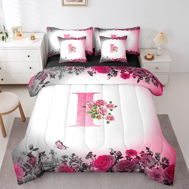Erosebridal Monogrammed Bed in a Bag Full size,Personalized Initial Bed Set,Letter Decoration,Reversible,7pcs