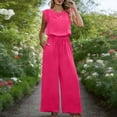 thumbnail image 2 of 2 Piece Pants Set for Women Summer Vacation Clothes Lace Sleeveless Tank Top & Wide Leg Trousers with Pocket (M, Hot Pink), 2 of 8