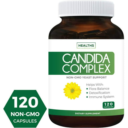 Healths Harmony Candida Cleanse (Non-GMO) 120 Capsules: Extra Strength - Powerful Yeast & Intestinal Flora Support with Caprylic Acid, Oregano Oil and Probiotics - (Best Probiotic For Candida Overgrowth)