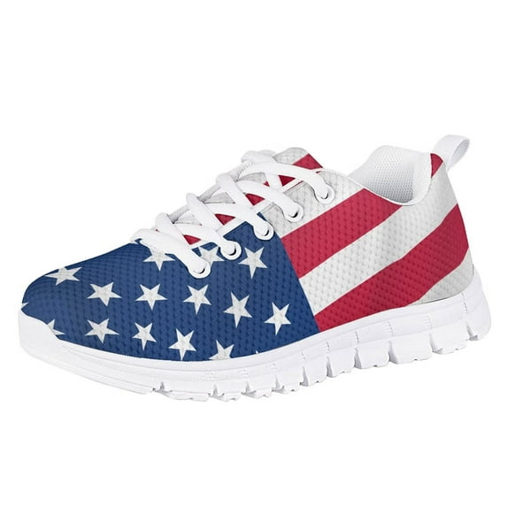 Pzuqiu Kids Running Shoes American Flag Print Ultralight Comfortable Sneakers for Child Size 4 Breathable Air Mesh Shoes