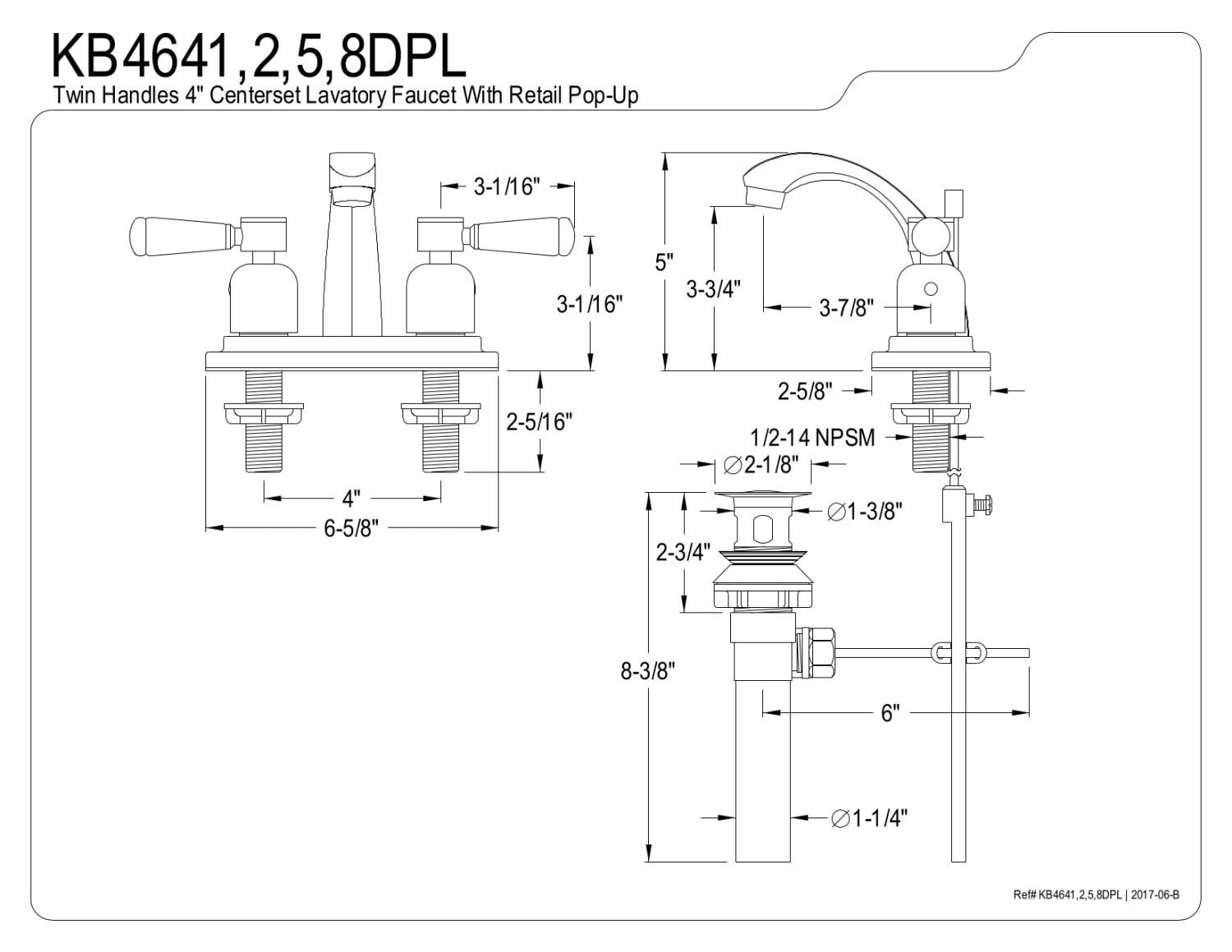 Kingston Brass KB4648DPL 4 in. Centerset Bathroom Faucet, Brushed Nickel