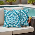 thumbnail image 4 of Baroque Blue Outdoor Waterproof Pillow Covers, Vintage Damask Classic Floral Decorative Square Throw Pillowcase Sofa Cushion Sham for Patio/Couch/Chair, 16"x16" 2 Pack, 4 of 8