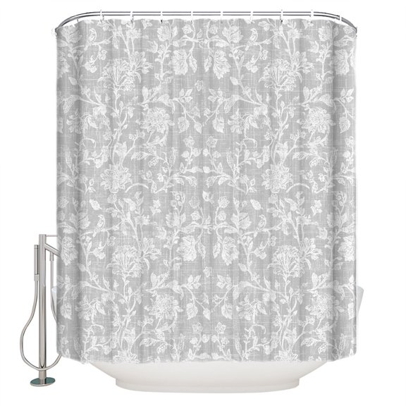 Botanical Rose Bud Bathroom Shower Curtains with 12 Hooks Waterproof Shower Curtain for Stalls and Bathtubs Vintage Gray Floral Leaves Summer Farmhouse Decorative Bathroom Curtain 72x78 Inches