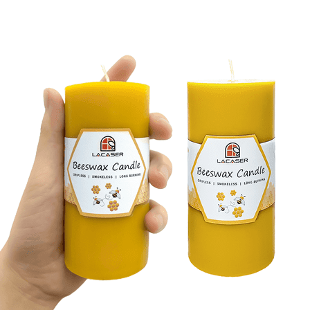 Pure Beeswax Pillar Candles Set of 2, Size 2"x4", 40 Hour Burn Time Each,80 Hours for Set, Unscented Candles, Yellow(Raw)
