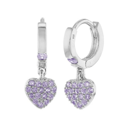 dangle hoop cz sterling earrings heart silver baby