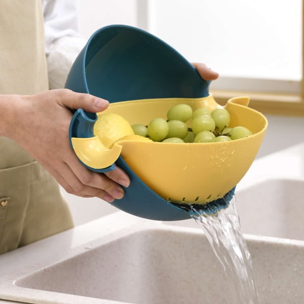 Cesta de drenaje giratoria doble Cesta de frutas de dos colores Cesta de plstico para lavavajillas Cesta de almacenamiento de suministros de cocina Cesta de frutas redonda doble para