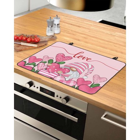

Pink Gnomes Valentine Stove Top Covers for Electric Stove Heat Insulation Fireproof Glass Cooktop Cover Counter Top Glass Stove Cover for Prevent Scratches 36 x21 Love Heart Botanical Pink