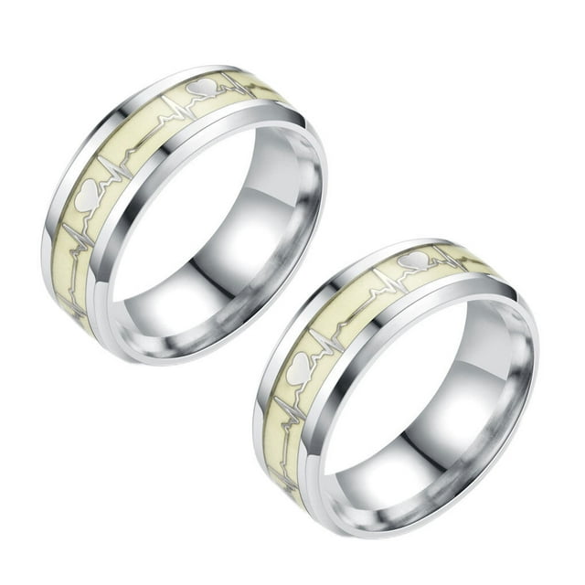 2 Pieces Luminous Rings Stainless Steel Beautiful Couple Wedding Bands Glowing In Dark Heart Exquisite Jewelry Accessories Women Silver