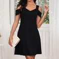 thumbnail image 6 of Dresses for Women 2026 Plus Size Fashion V-neck Loose Solid Short Sleeve Strapless Mini Dress, 6 of 6