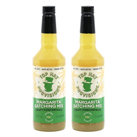 Top Hat Agave Margarita Batching Mix - 4x Craft Concentrate - Made with Natural Lime Juice & Agave Nectar - 2 Pack 32oz Liquid Plastic Bottles