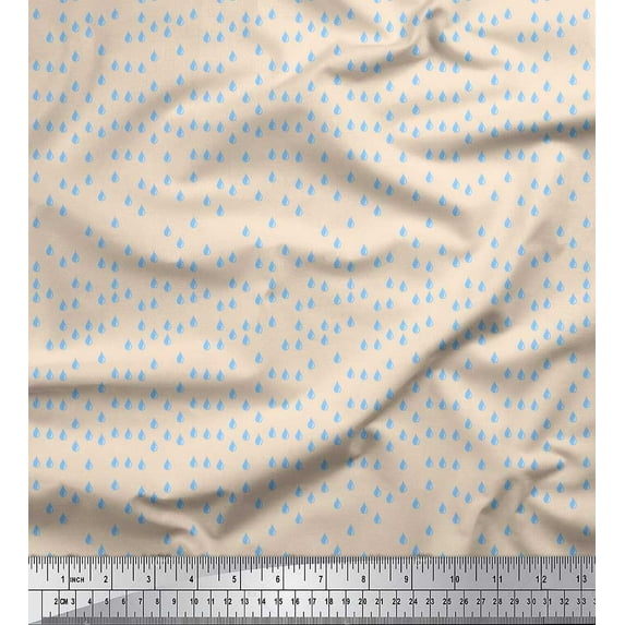 Soimoi Japan Crepe Satin Fabric Raindrop Shirting Print Fabric by Yard 42 Inch Wide