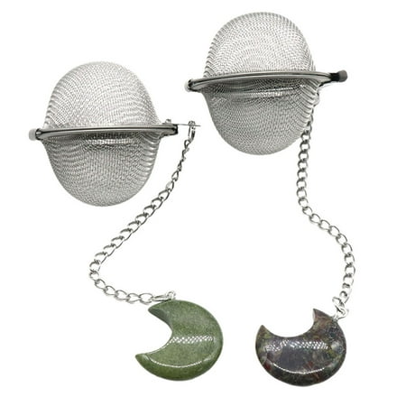

nbuaila Tea Filter Fine Mesh Extension Chain Moon Shaped Faux Crystal Stone 304 Stainless Steel Hot Pot Spices Tea Strainer Ball for Kitchen