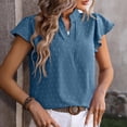 thumbnail image 2 of UYISJ Women's Summer Ruffle Short Sleeve Blouse V Neck Swiss Dot Flowy Shirt Tunic Top, 2 of 6