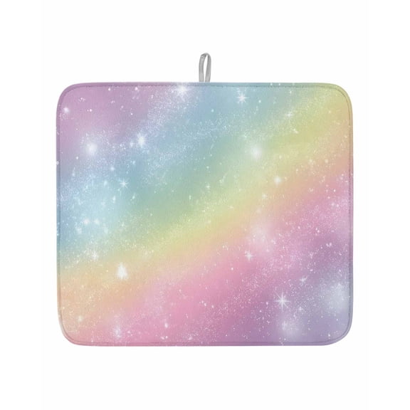 Fantasy Rainbow Gradient Color Dish Drying Mats for Kitchen Counter,Absorbent Microfiber Dish Drainer Rack Mat Abstract Colorful Starry Sky Drying Pad for Sinks,Utensils,Countertops,16x18in