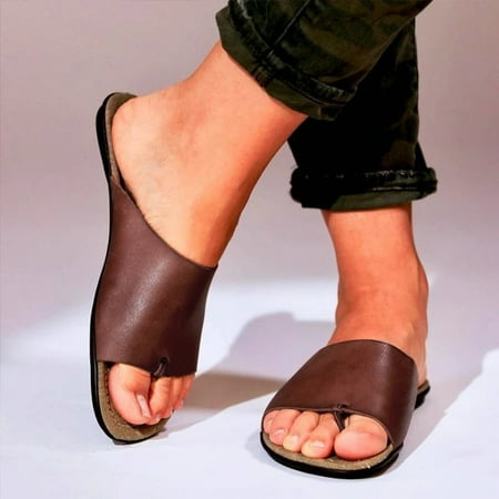 

Women s Ladies Casual Flip Flop Slip On Leather Slippers Slides Flat Shoes
